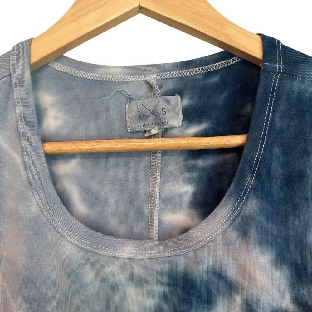 Women's Small Tie Dye Soft Stretchy Casual Vacation Beachy Blue Pink Shirt Dress - Picture 3 of 5